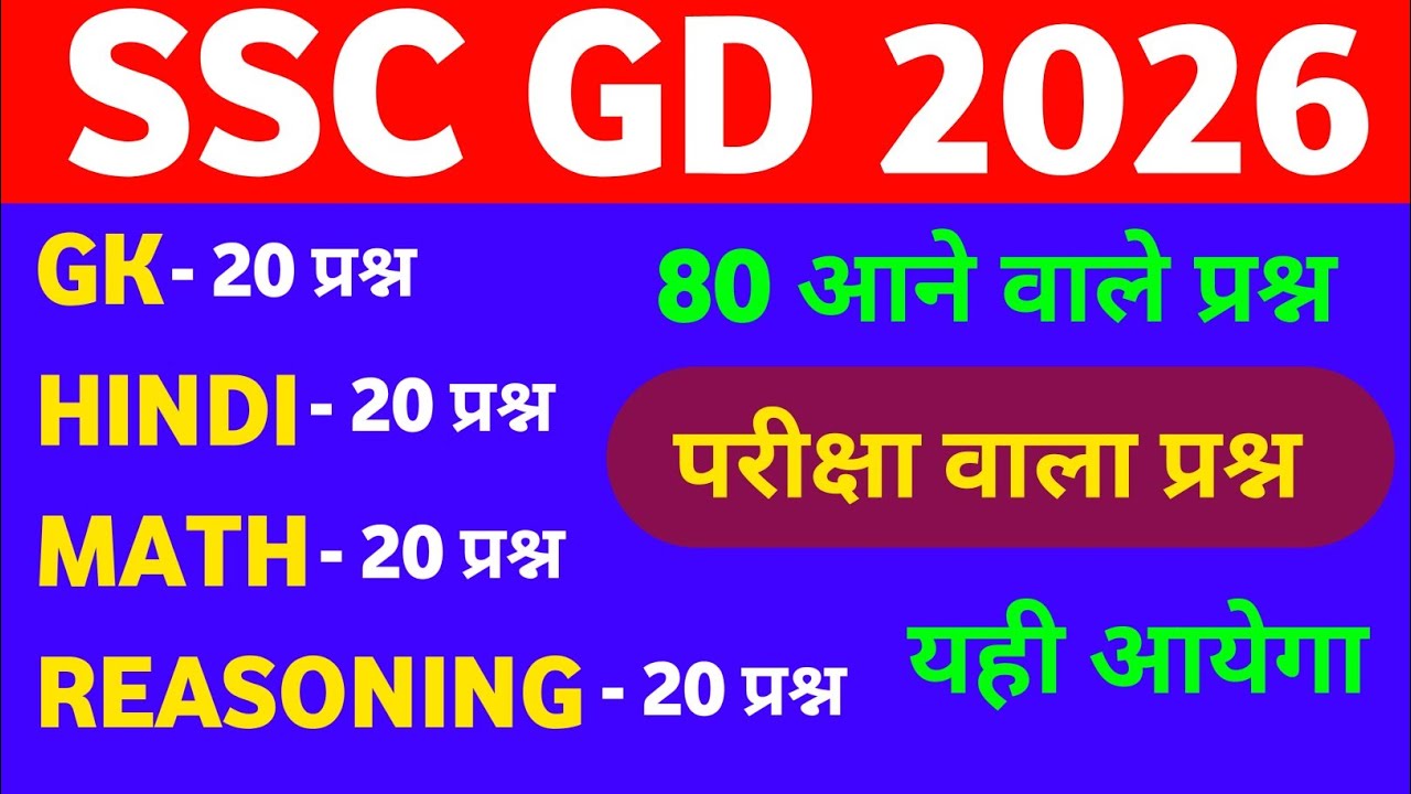 SSC GD Exam 2026 | SSC GD Original Questions Paper 🔥 | SSC GD Model Questions Paper 2026