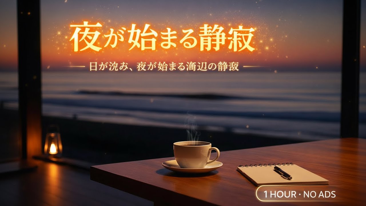 【集中・思考用BGM】日が沈み、夜が始まる海辺の静寂《1 Hour》【作業 / 勉強 / 読書 / デスクワーク】[No Ads]
