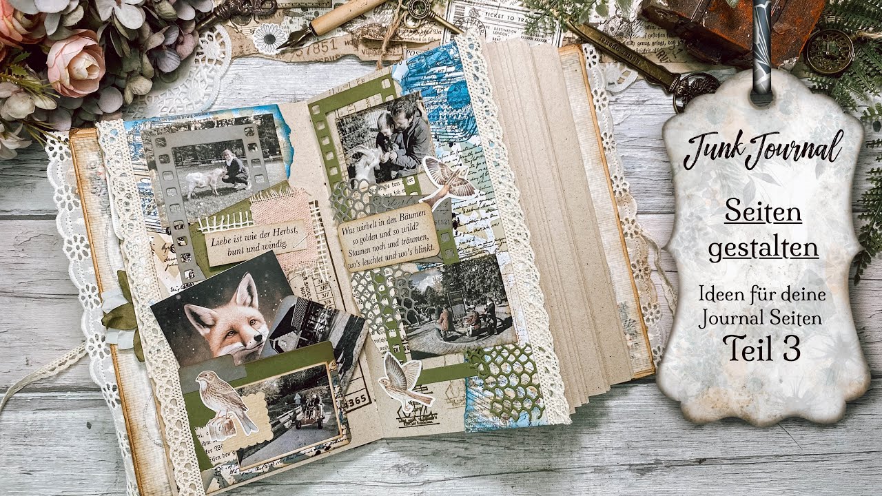 Junk Journal / deutsch / Doppelseite in meinem Porte Bonheur Journal gestalten