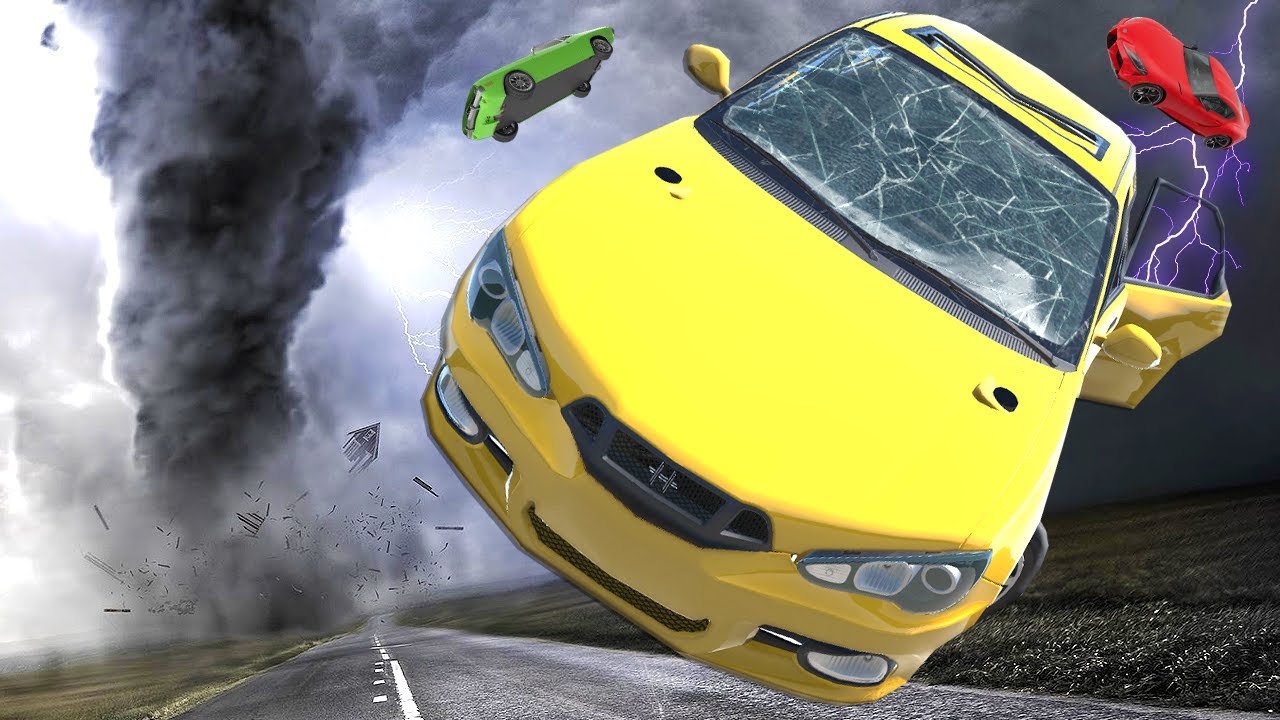 Driving Cars into a MASSIVE Tornado in BeamNG Drive Mods!