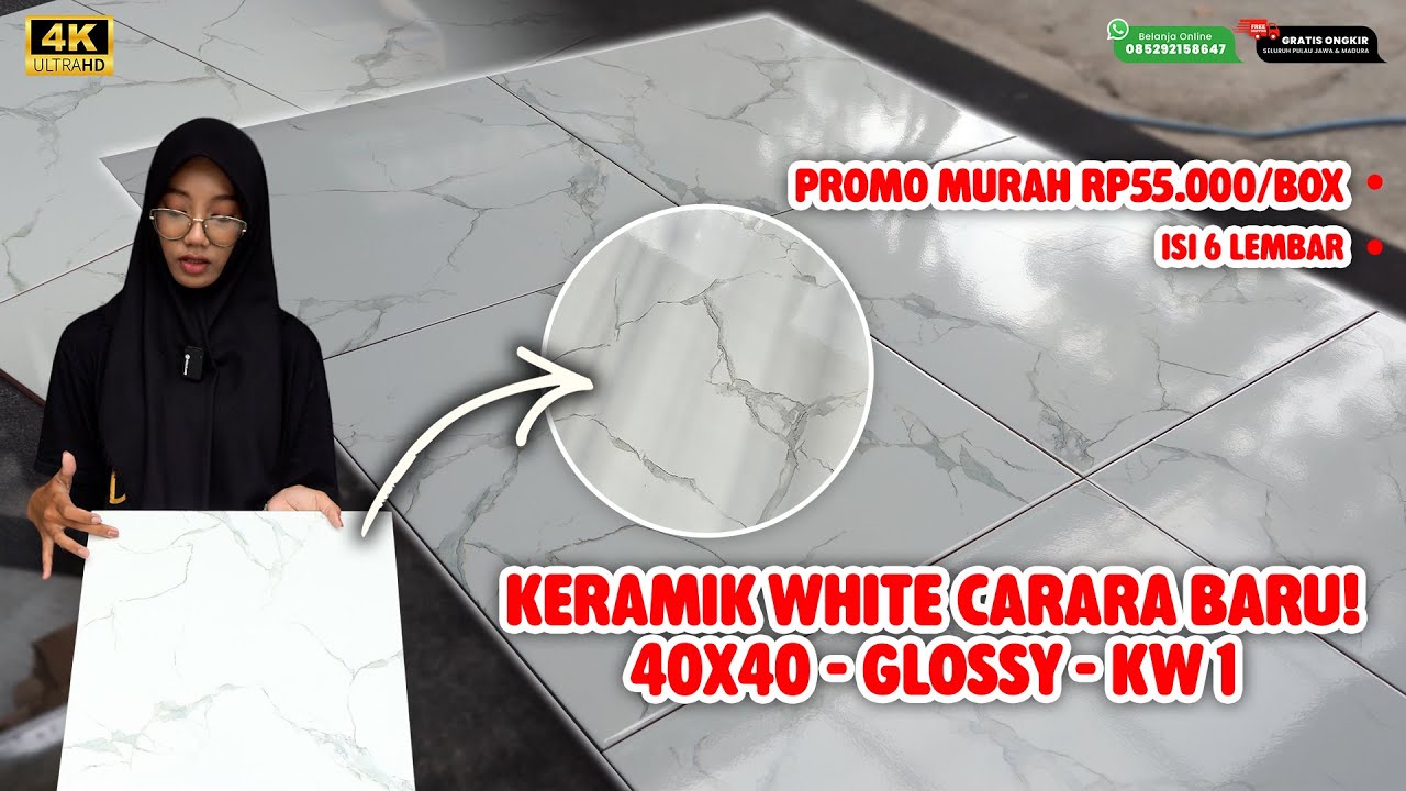 TAMPILAN MARMER MEWAH, HARGA BERSAHABAT - KERAMIK WHITE CARARA 40X40 KW 1 CUMA Rp55.000/DUS "GLOSSY"