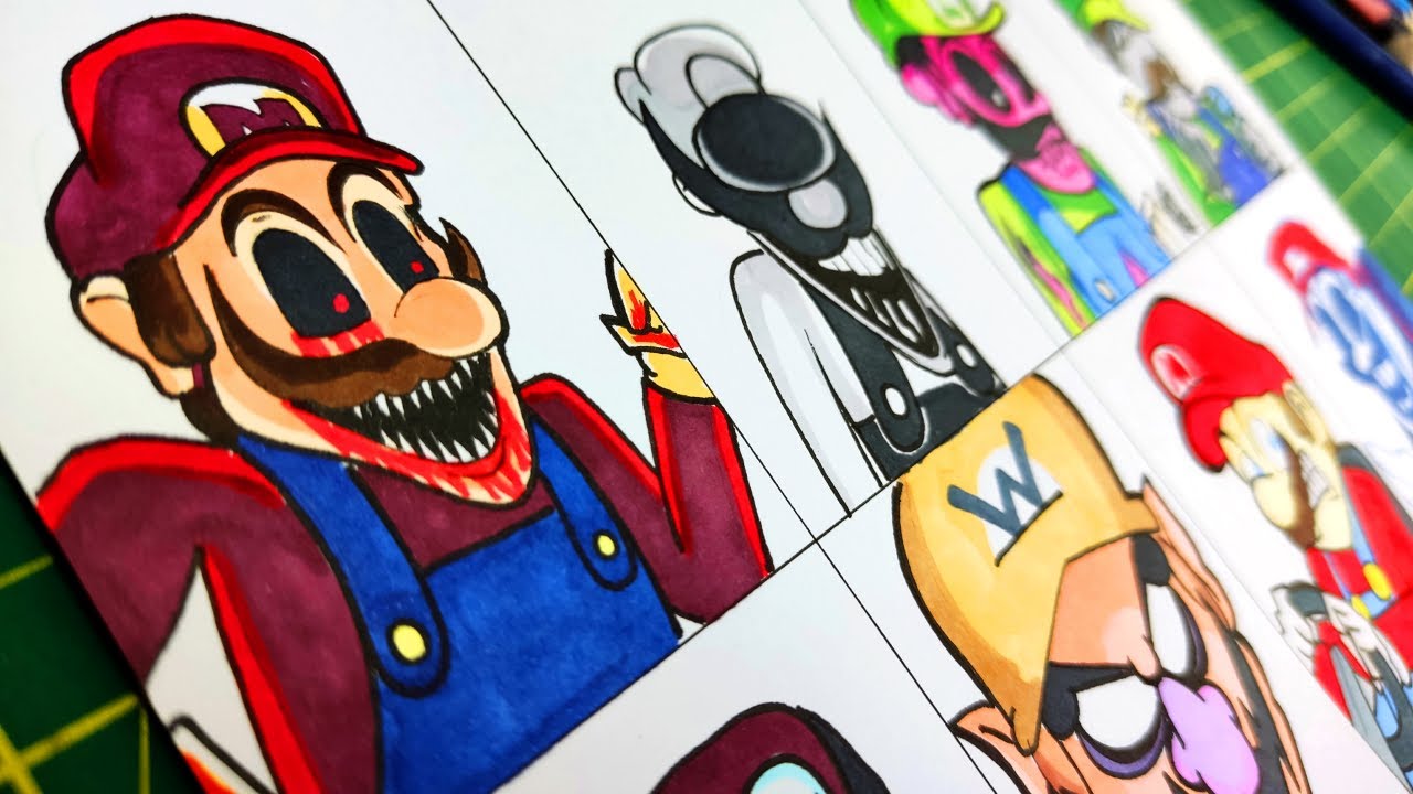 dibujando MOD MARIO'S MADNESS en FRIDAY NIGHT FUNKIN - drawing FNF (MARIO 85' / MX / Mario.EXE)