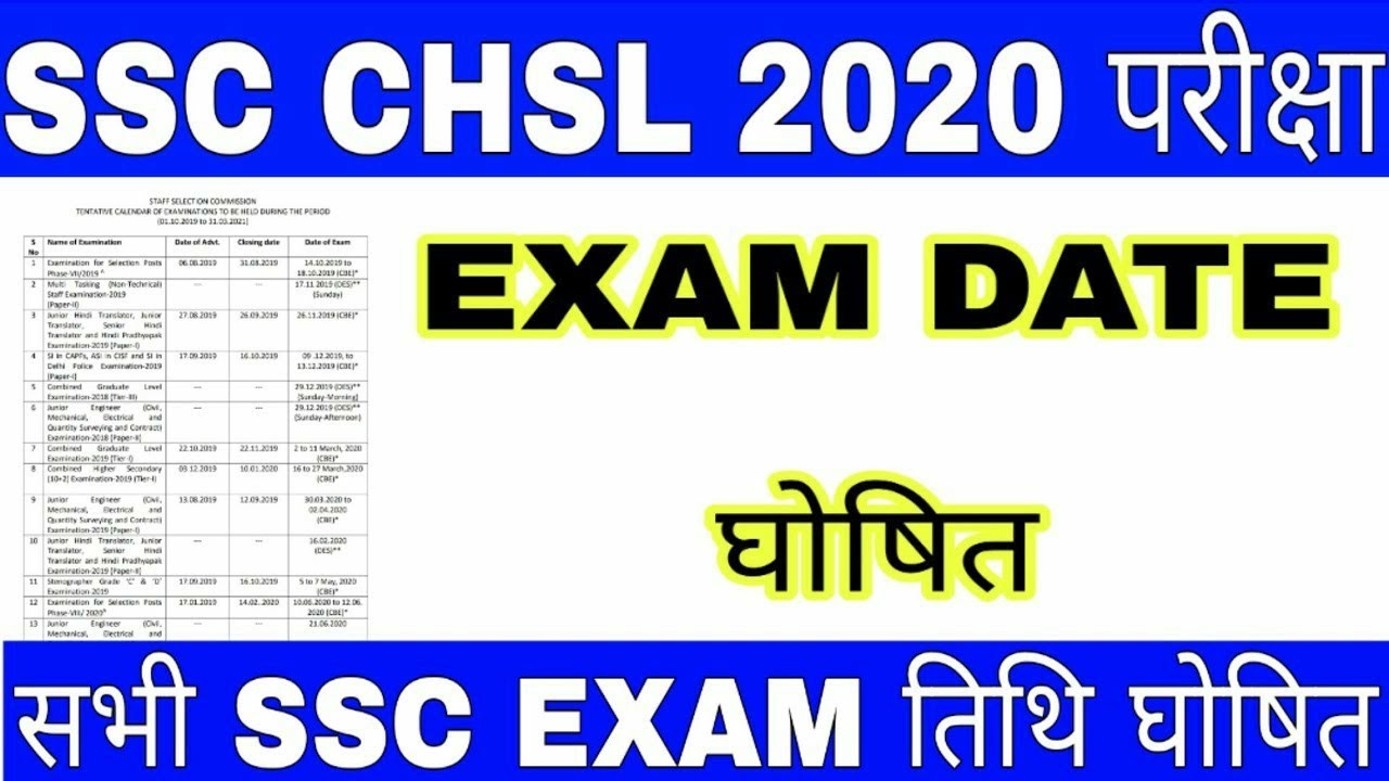 SSC CHSL 2020 NEW EXAM DATE DECLARED || SSC CHSL EXAM DATE 2020