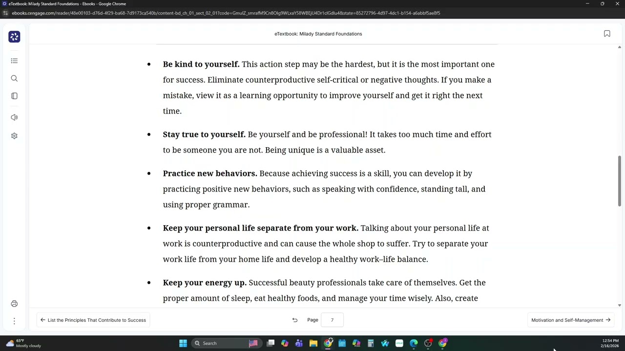 Milady Standard Foundations Ch1 Learning Objective #2 List the Principles That Contribute to Success