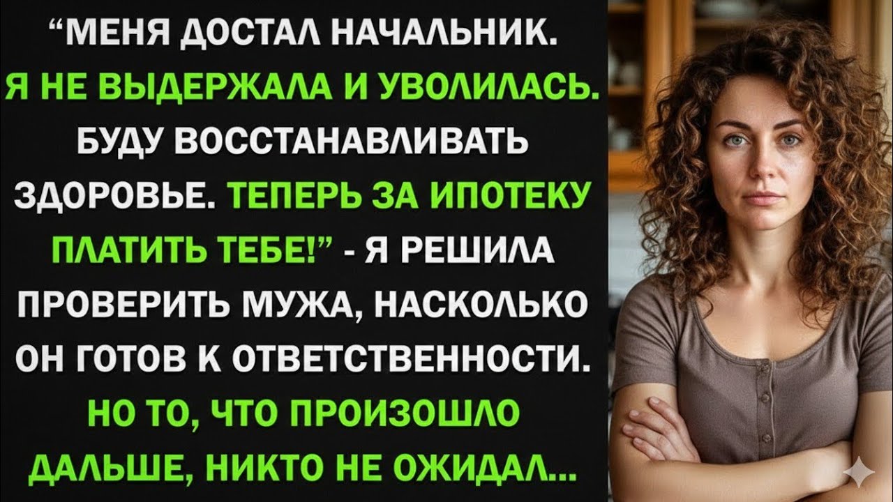 Меня достал начальник, и я уволилась. Теперь за ипотеку платишь ты! - решила проверить мужа