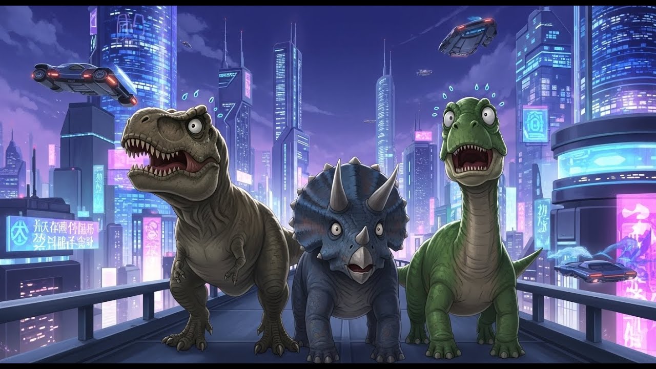 **😂🦖🚀 Funny Dinosaurs Lost in the Future World! 🤖🌆Cartoon Adventure! 🎨🌈✨**