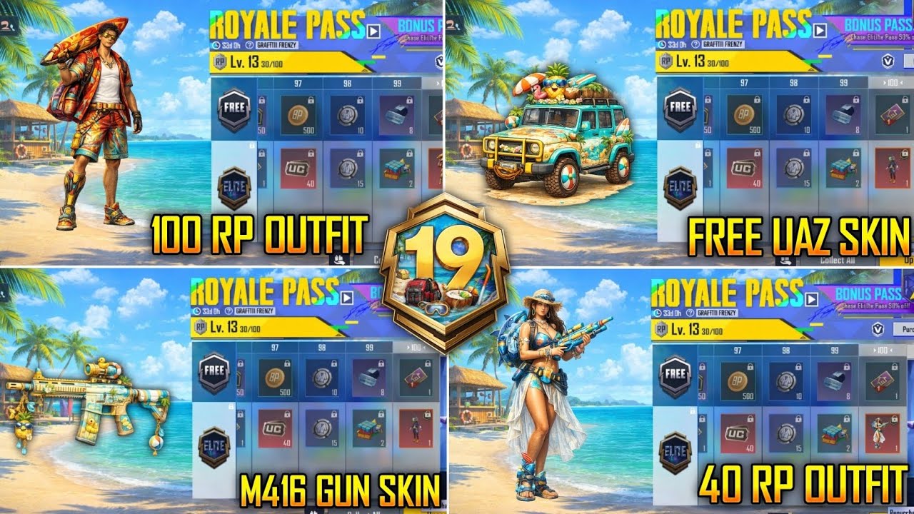 A19 ROYAL PASS 1 TO 100 RP REWARDS // A19 ROYAL PASS // 1 TO 100 RP ( PUBG & BGMI A19 ROYAL PASS )