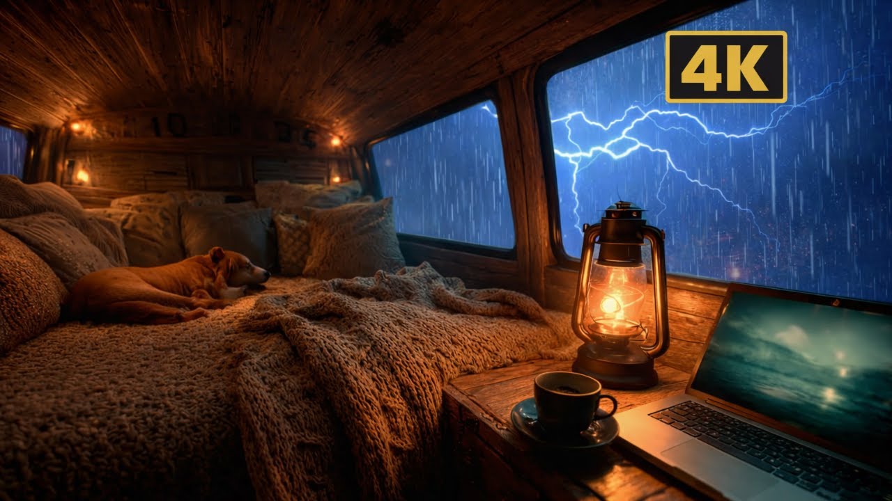 Cozy Rain with Thunder in Car ⛈️ ASMR Rain Sounds for Deep Sleep for Relaxing mind