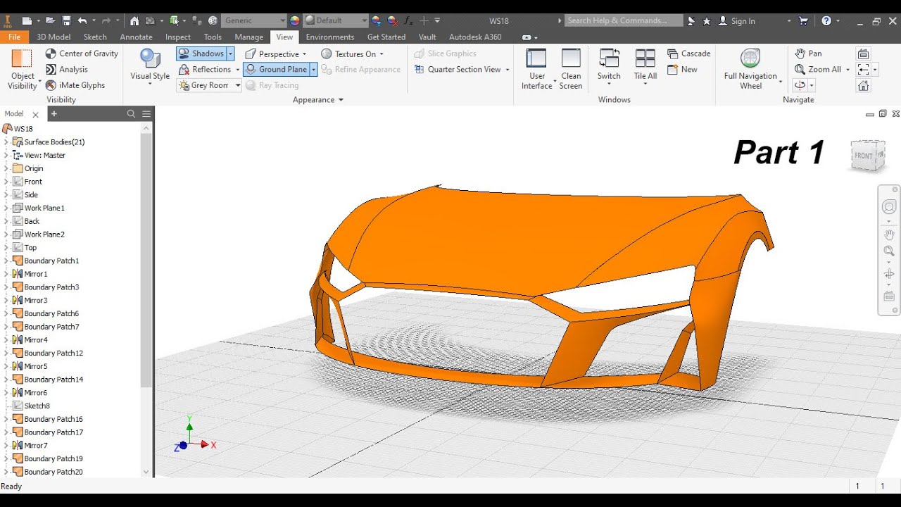 |Tutorial|3D Sketch and Surface|Audi R8|Inventor Studio|Part 1|