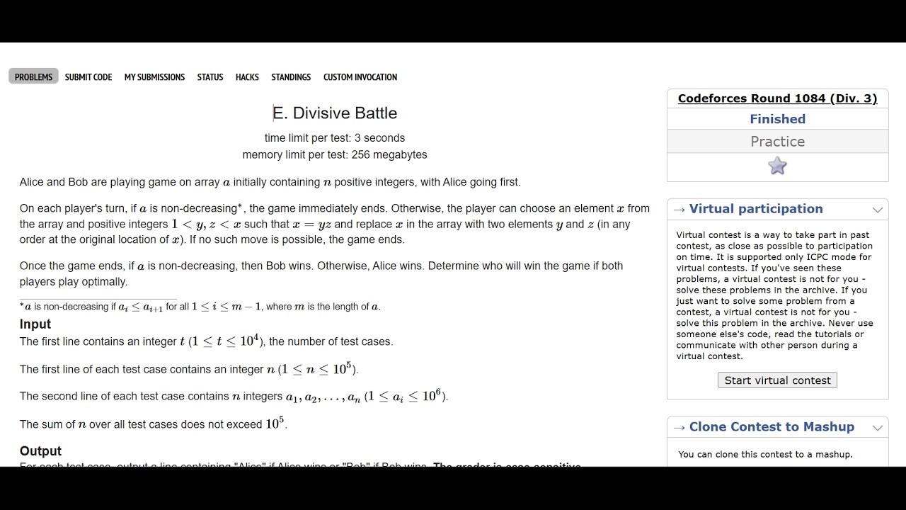 E. Divisive Battle | Codeforces Round 1084 (Div. 3)