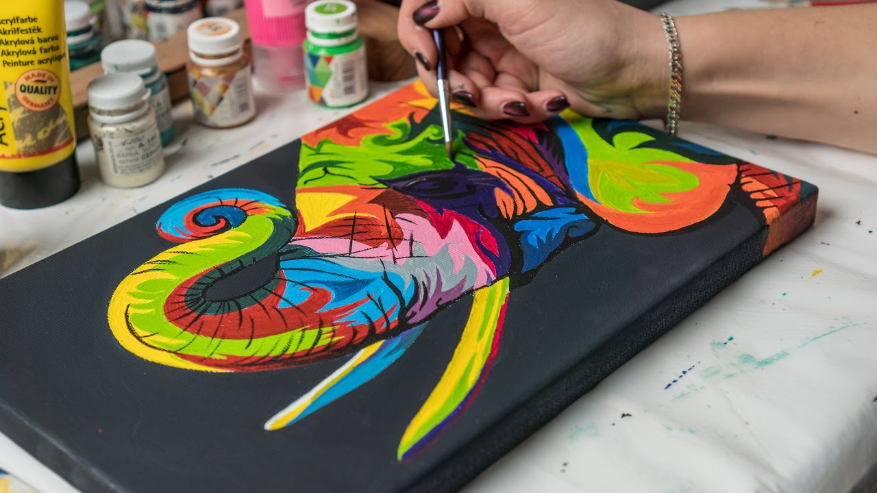 Рисование акрилом - Цветной слон(4к)