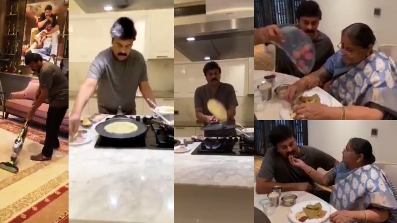 Chiranjeevi Cooking Dosa For His Mother at Home | Chiranjeevi Home Cleaning Video #BeTheRealMan