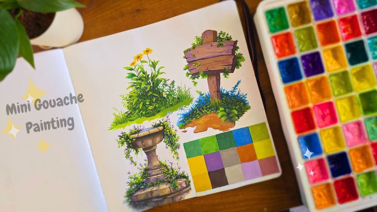 3 Mini 🌱Jelly Gouache Sketchbook Paintings | Practice Session | Paint with me