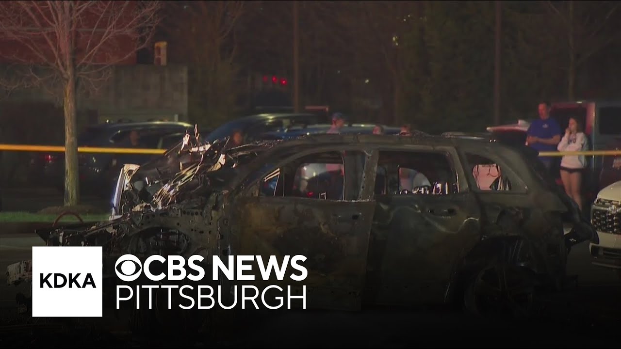 Electric vehicle catches fire in Pittsburgh-area shopping plaza