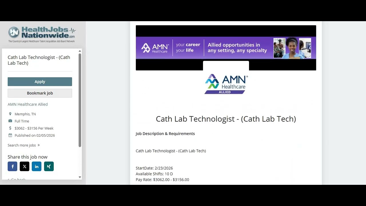 Cath Lab Tech AMN Healthcare Memphis, TN