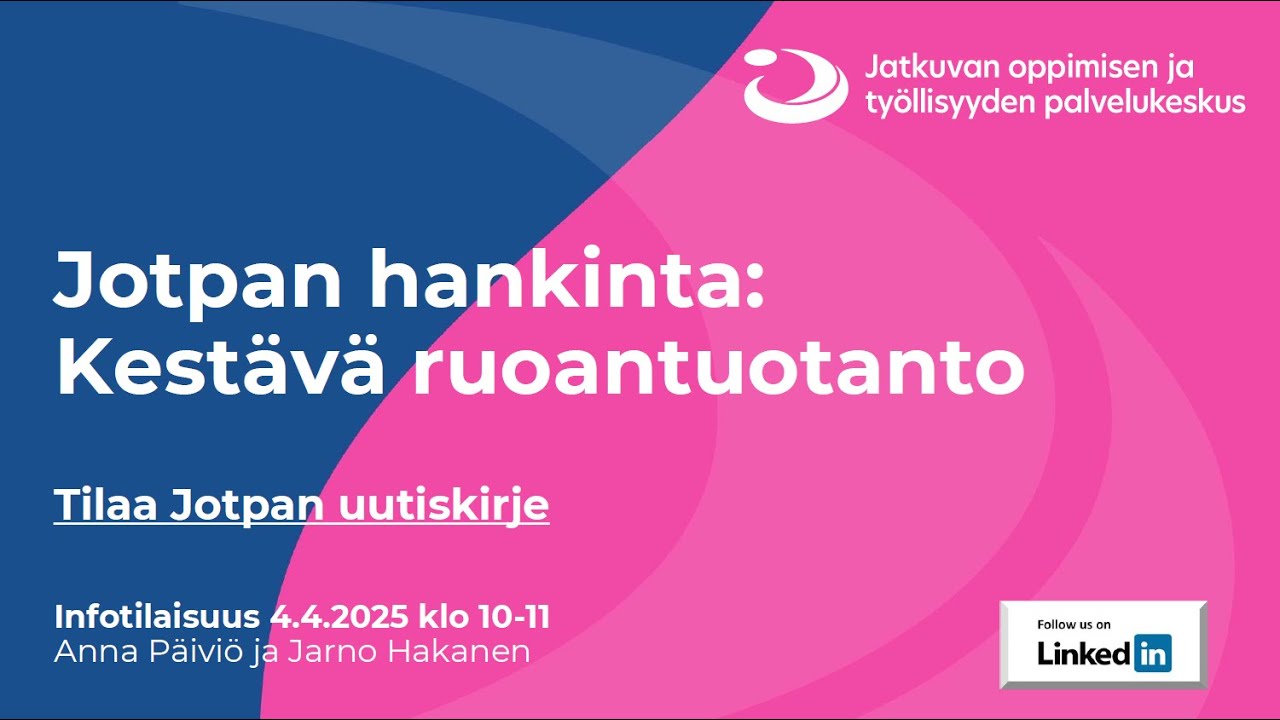 Infotilaisuus hankinnasta 4.4.2025: Kestävä ruoantuotanto