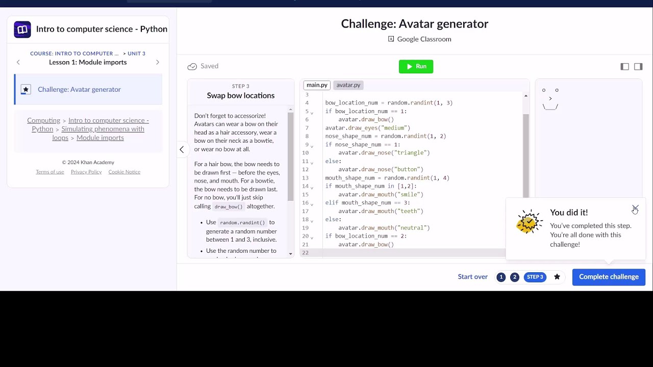 Challenge Avatar Generator Khan Academy