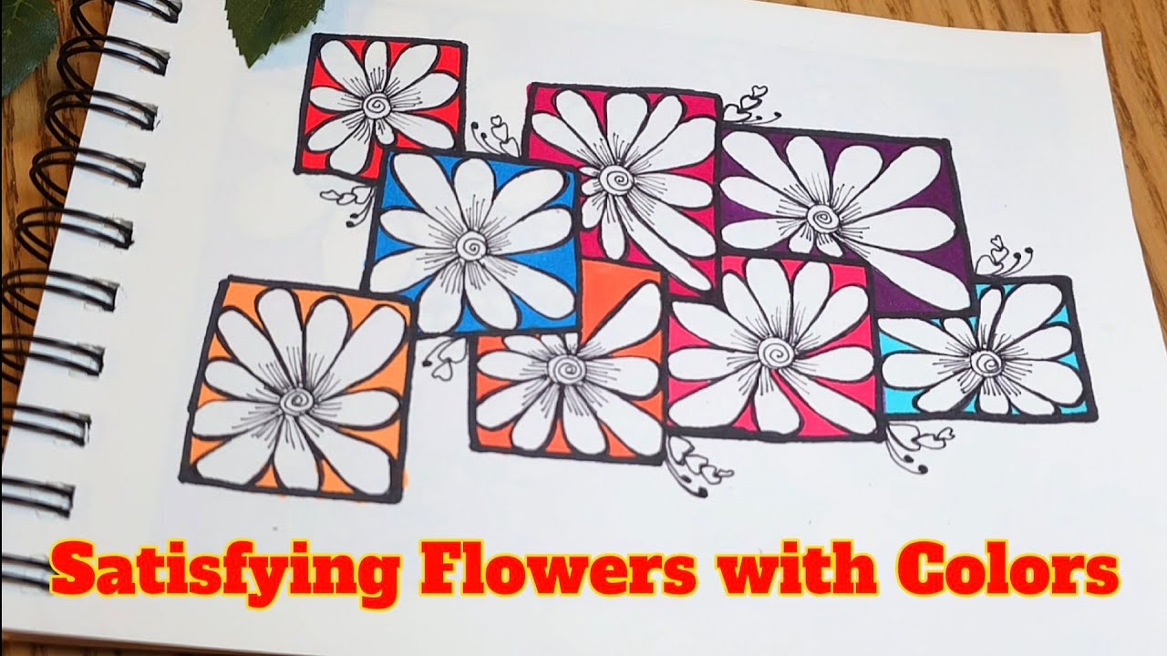 Satisfying Flowers with colors // easy to try doodle art #arttutorial 