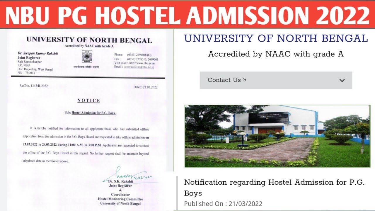 NBU - PG Hostel admission 2022 || University of North Bengal || Pg hostel booking