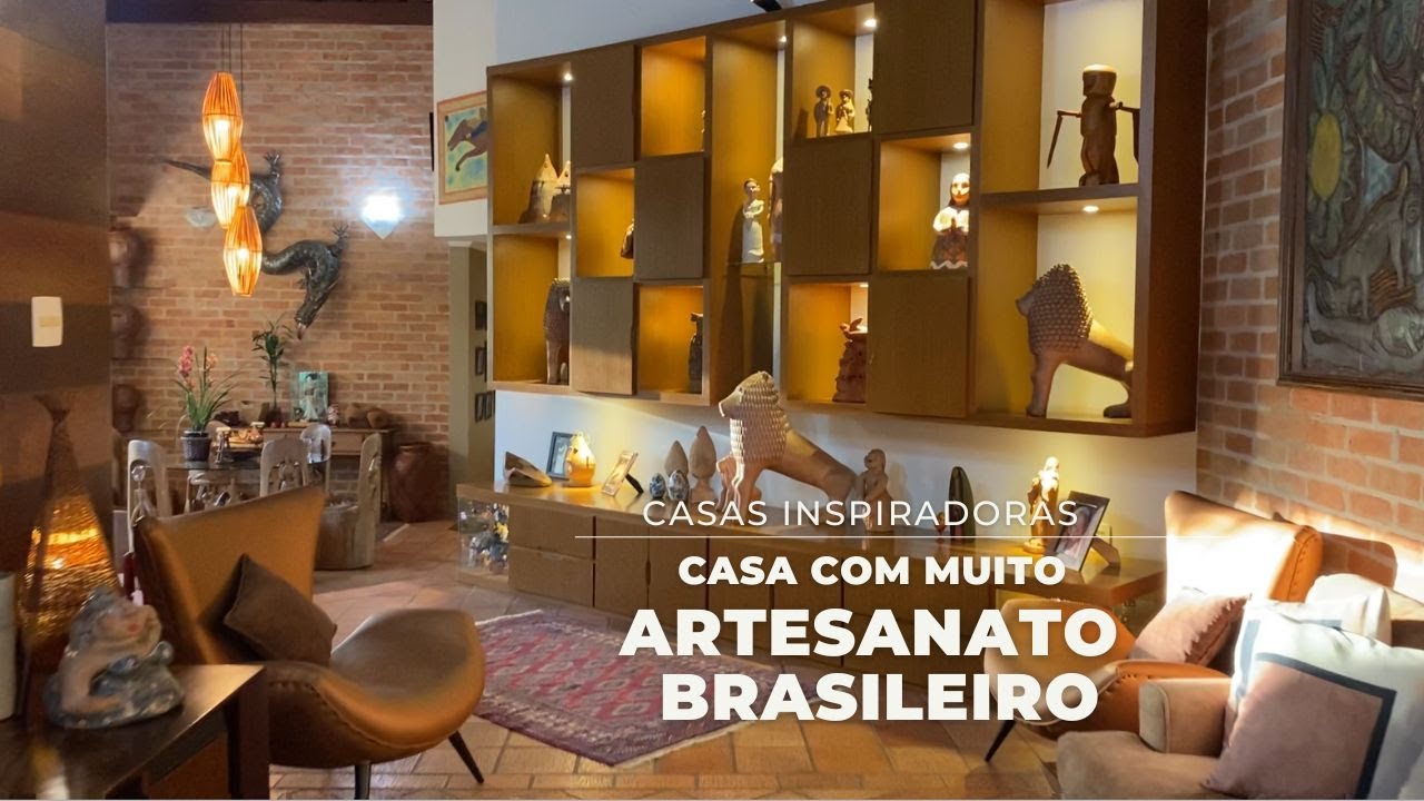 CASA COM MUITO ARTESANATO BRASILEIRO, DECORAÇÃO AFETIVA, PLANTAS E ATÉ LAGO. #artesanatobrasileiro