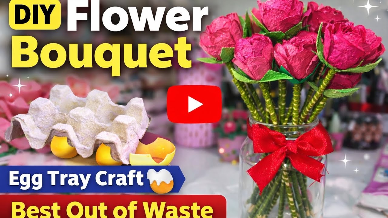 Egg Tray Flower Bouquet 🌸 | Best Out of Waste Egg Tray Craft | Easy DIY Room Decor