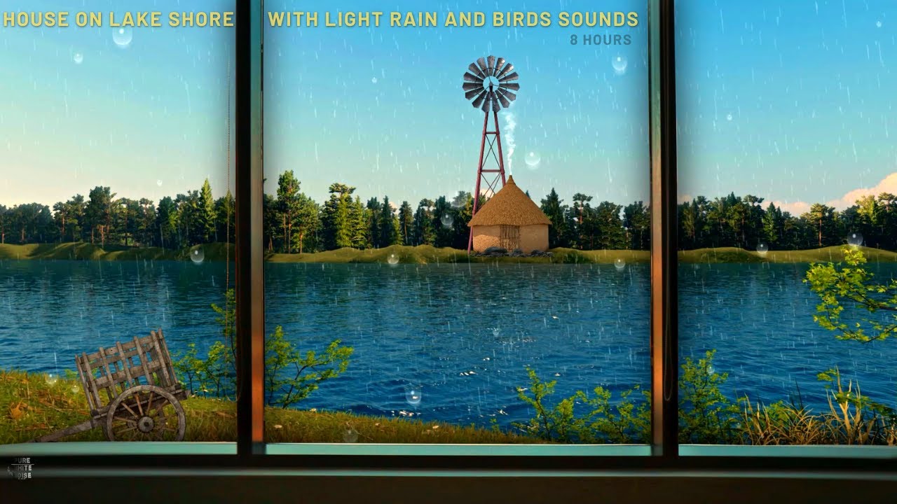 A Beautiful House on Lakeside with Light Rain and sound of  waves II Relax II Meditation II Positive