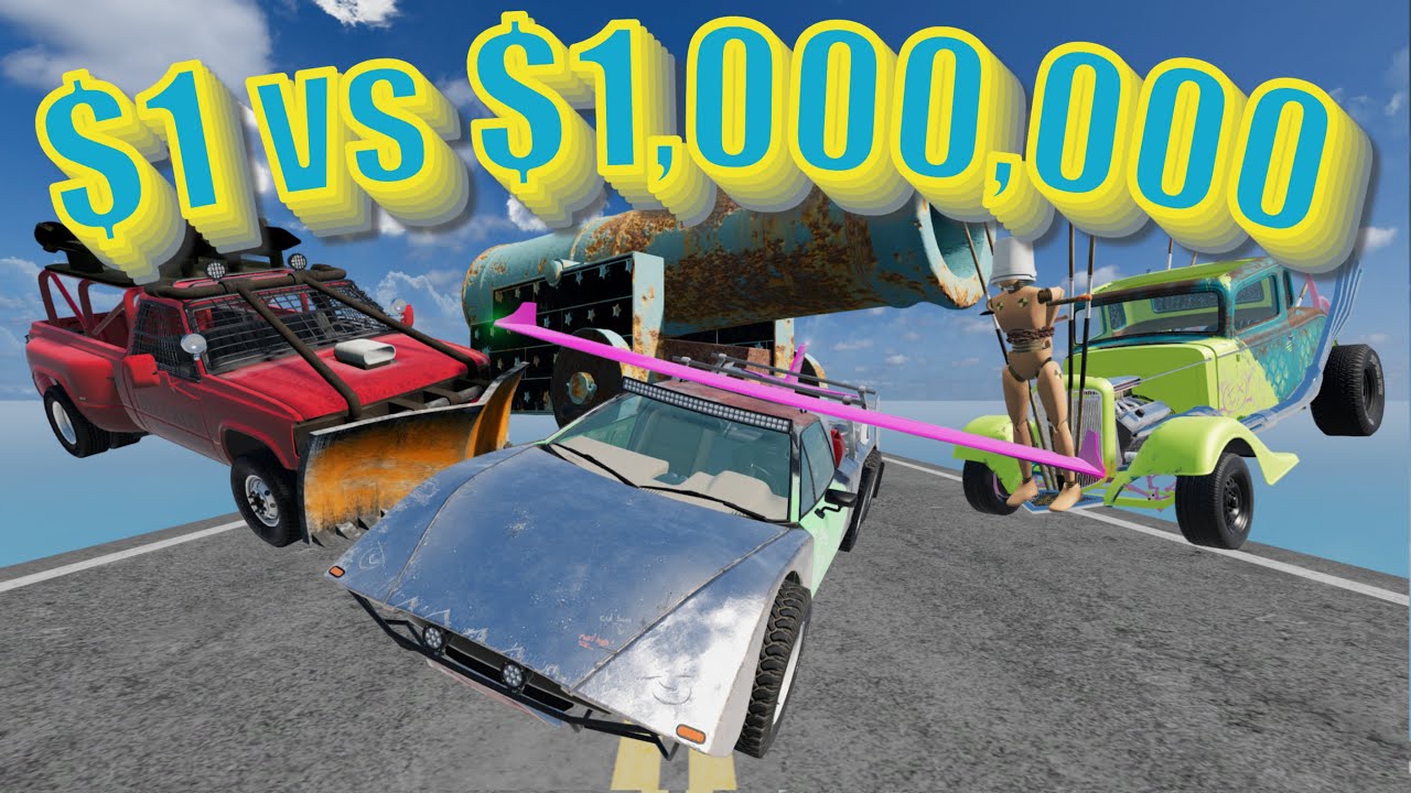 BeamNG | $1 vs $1,000,000 Cars VS GIANT CANNON