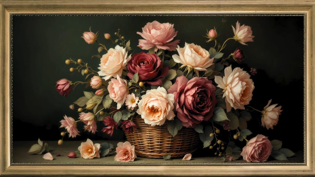 Elegant Peonies & Roses Art TV: Vintage Floral Screensaver With  Beautiful Piano Music