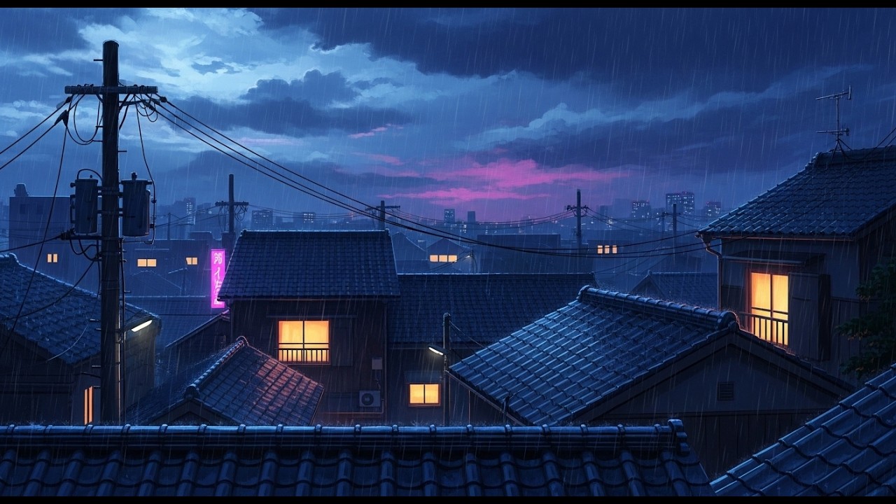 90s Lofi Rain Sounds 🌧️ Old Japanese Town Nights 🌙 Relaxing Study & Sleep Beats