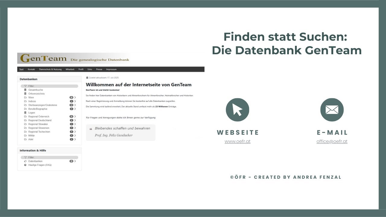 ÖFR: Finden statt Suchen -  Die Datenbank GenTeam für Ahnenforscher:innen erklärt I ÖFR-Tutorial