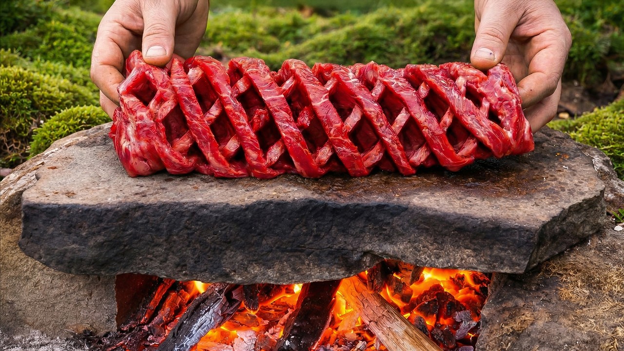 Accordion Steak Over Fire | Outdoor Cooking in the Forest
