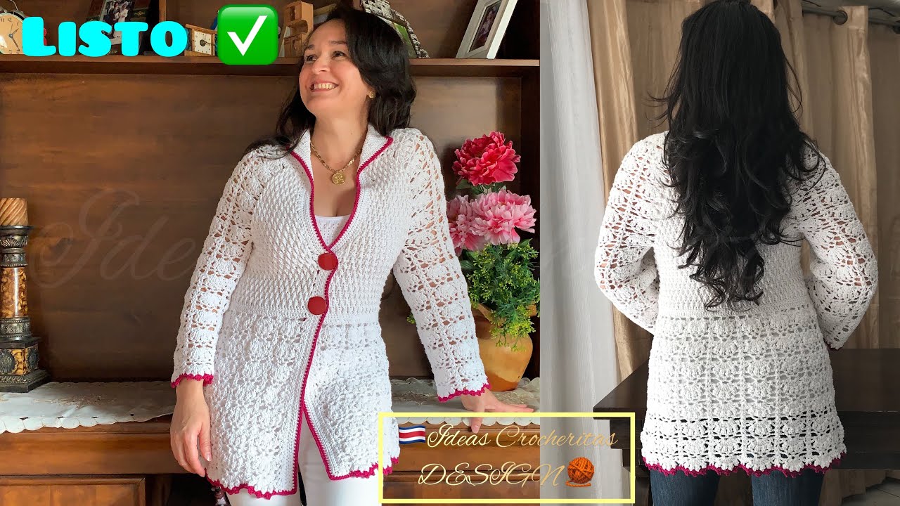 CÁRDIGAN TEJIDO a CROCHET BLAZER, CANESÚ ESPECIAL A GANCHILLO/10 TALLAS PARA DAMA🧶😘
