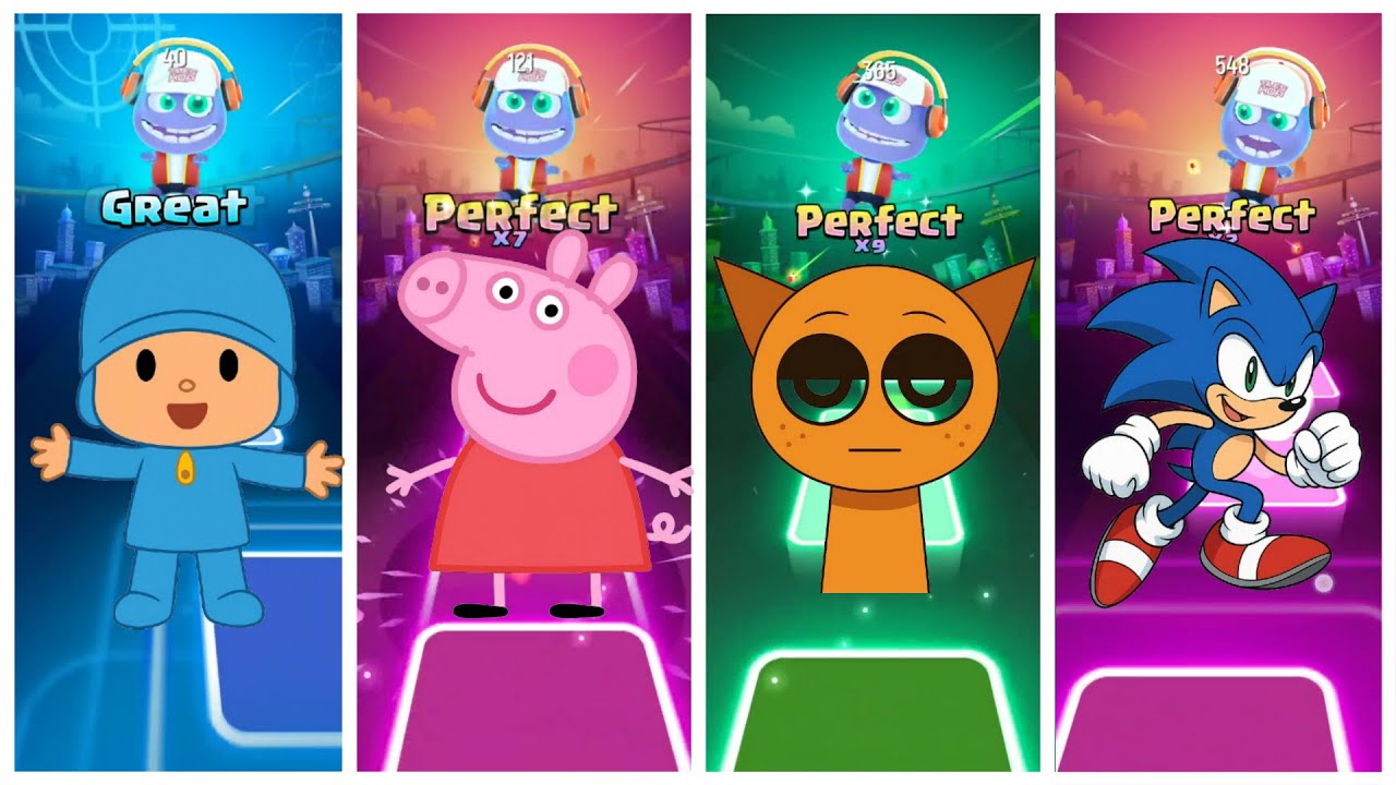Pocoyo vs Peppa Pig vs Spruniki vs Sonic | Part 24 | Tiles Hop