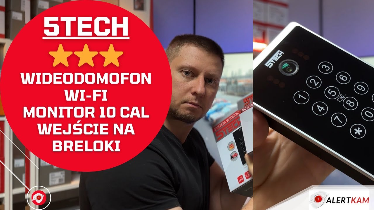 Wideodomofon 5TECH monitor biały 10 cali ze stacją bramową na szyfrator oraz breloki