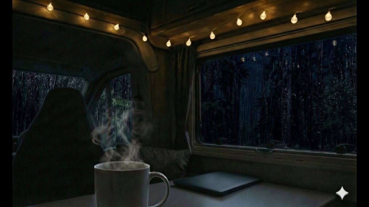 (NO ADS) Quiet Night Rain in a Campervan - Dark outside | Deep Sleep | Relax