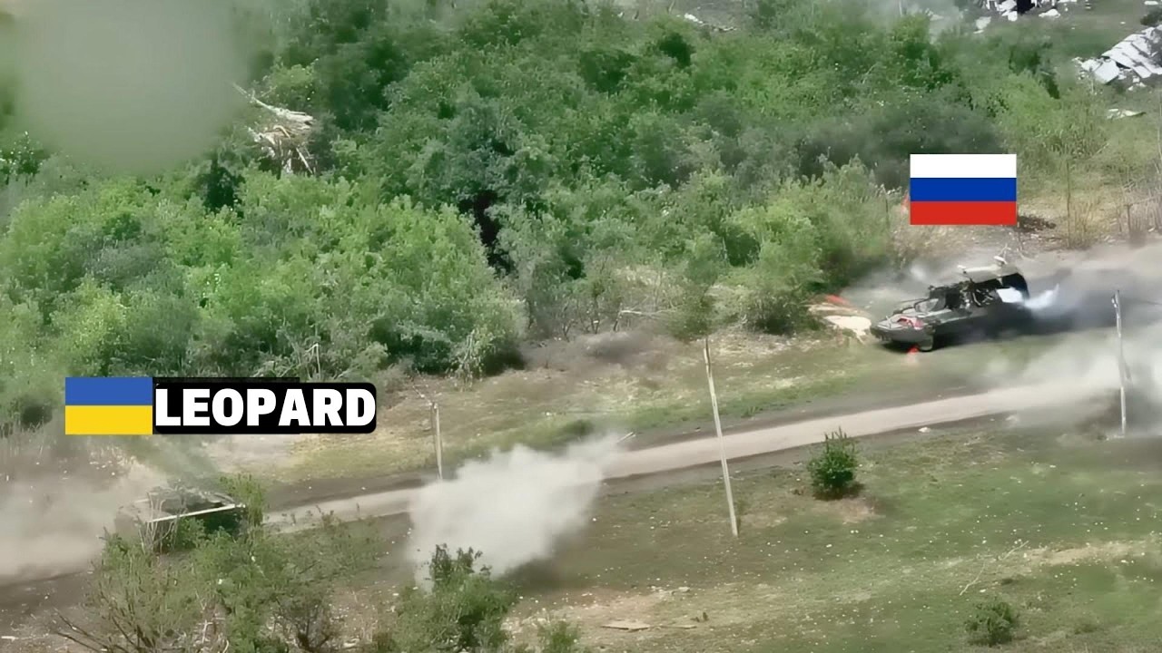 Немецкий танк Leopard 2 уничтожает российские танки