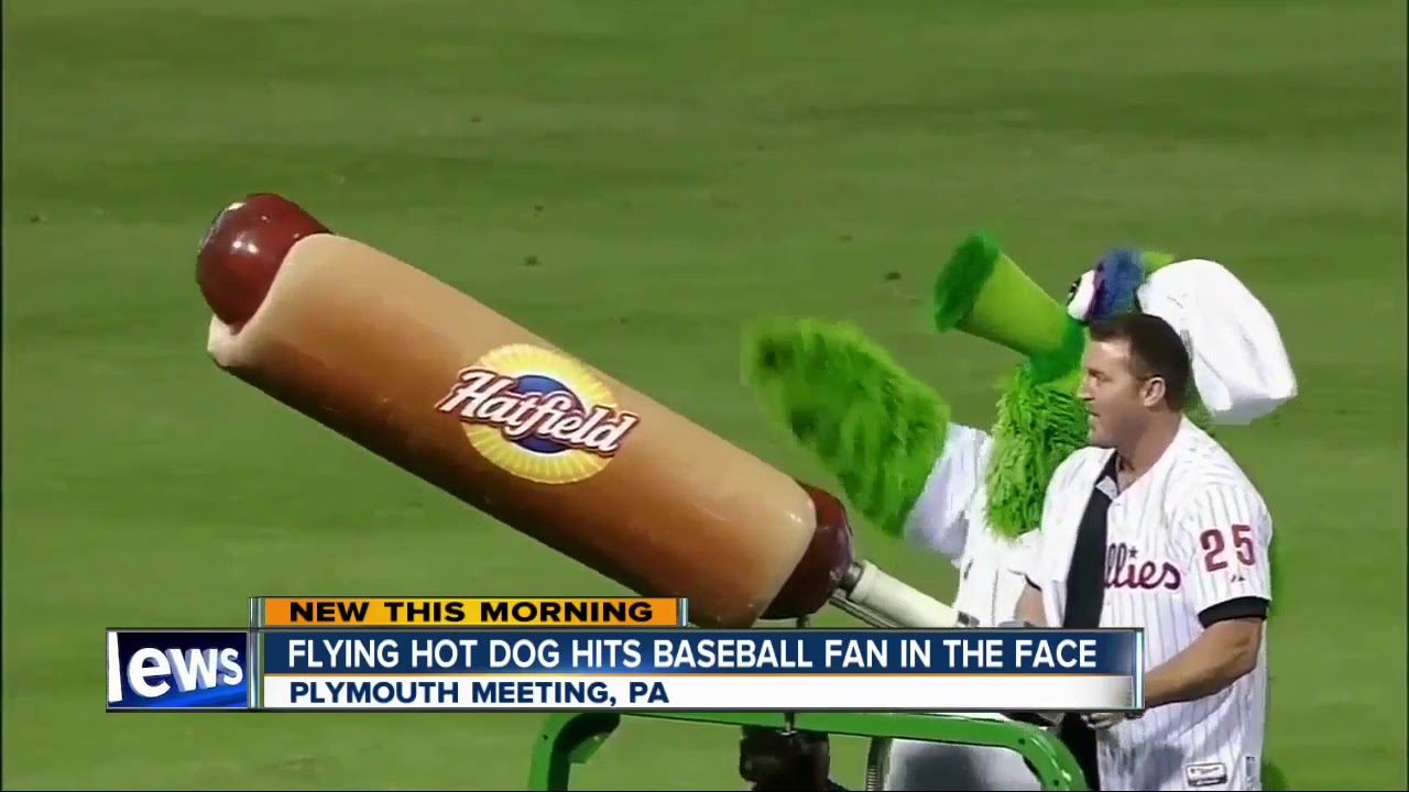 Fan struck by flying hot dog during baseball game