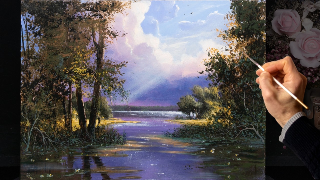 Весенний пейзаж. Рисование акрилом. Искусство. Живопись