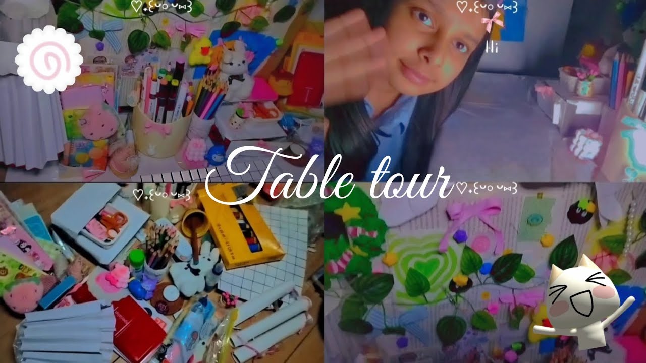 Table decor+ table tour 🌱🍬✨{aesthetic}| desk decor (jumniocore)🌷