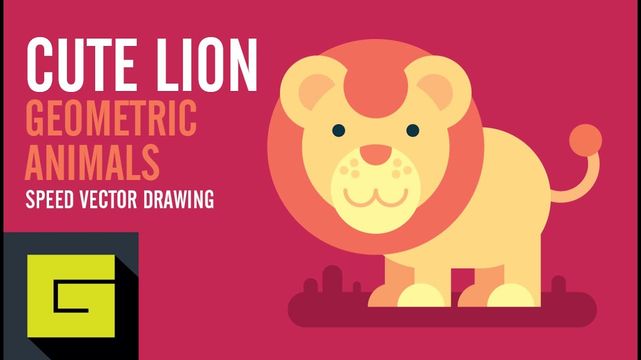 Speed Drawing Flat Animals, Cute Lion, Geometric Animals, Adobe Illustrator