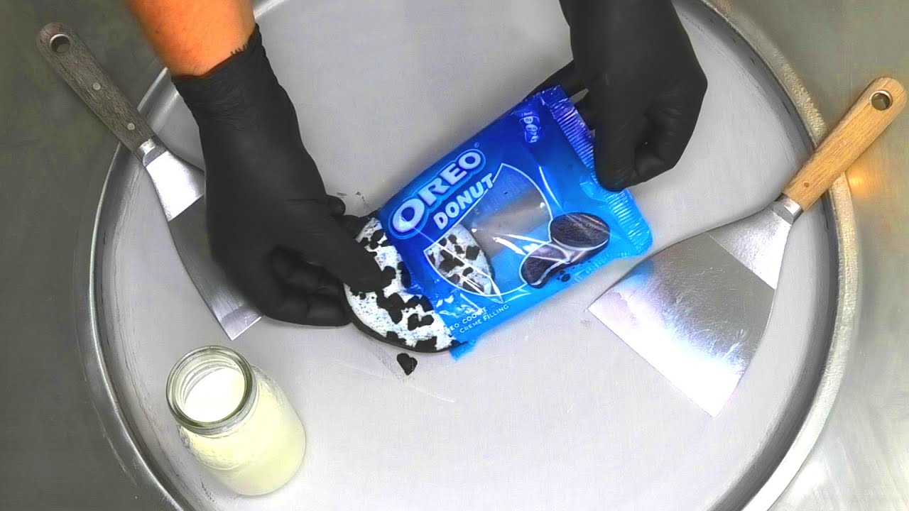 OREO Donut Ice Cream Rolls | how to make Ice Cream with an Oreo Donut - Thai rolled Ice Cream | ASMR