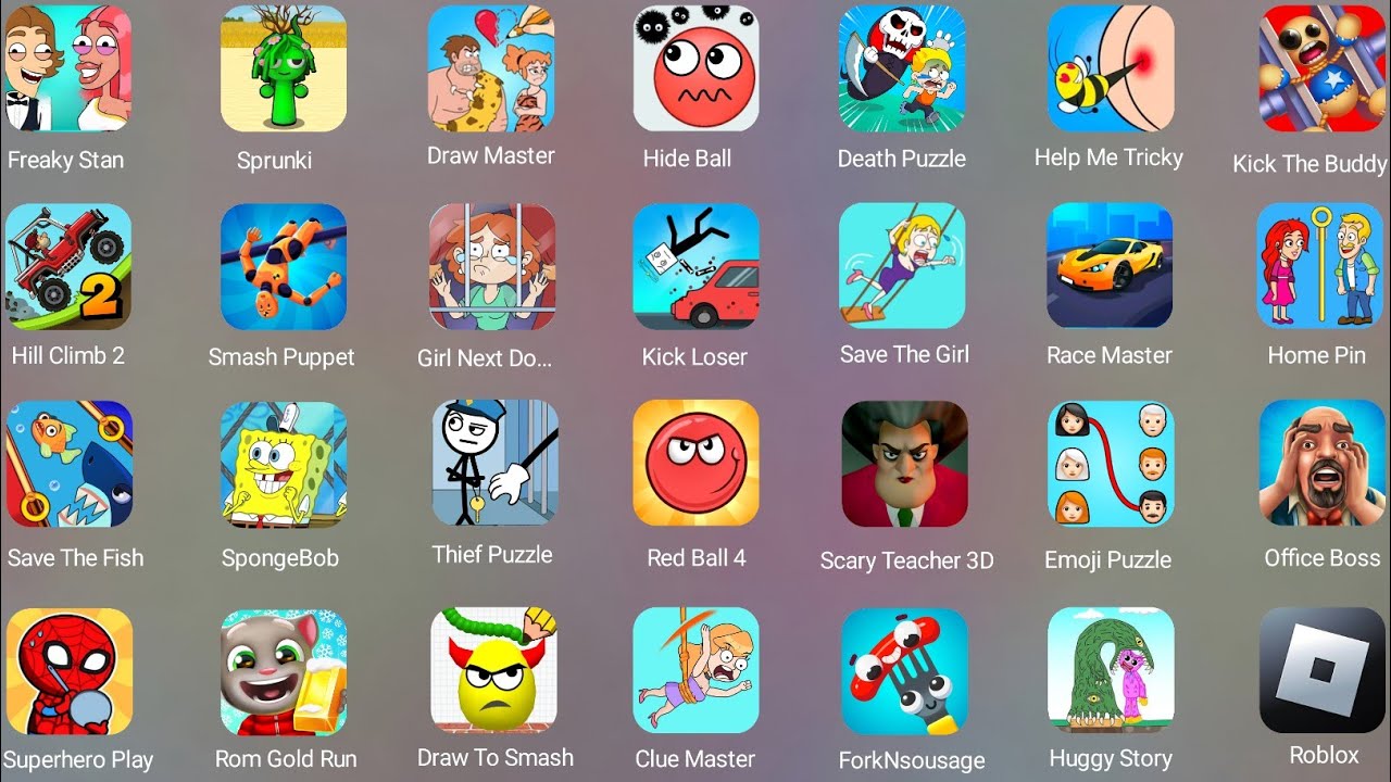 Roblox,Freaky Stan,Draw Master,Hide Ball,Death Puzzle,Sprunki survival,Mario Run,Stumble Guys