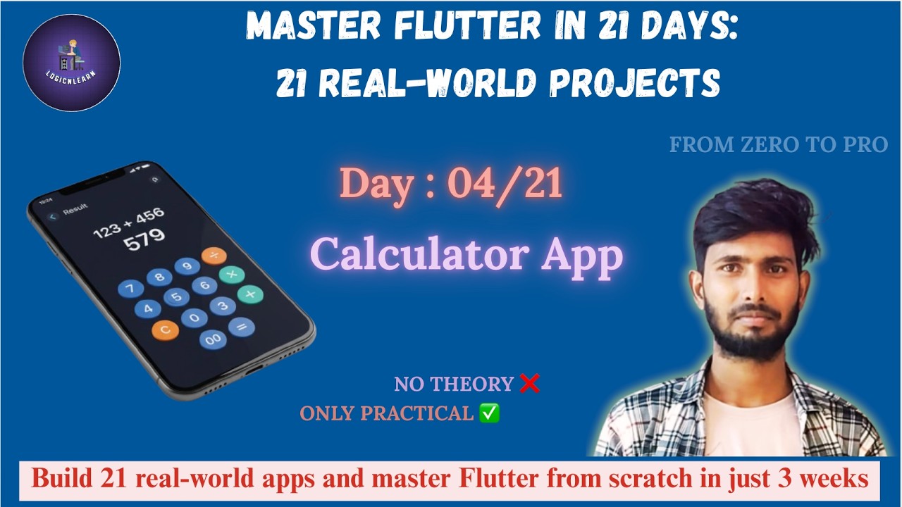 Flutter Calculator App | Day 4 – Master Flutter in 21 Days: 21 Real-World Projects | LogicNLearn