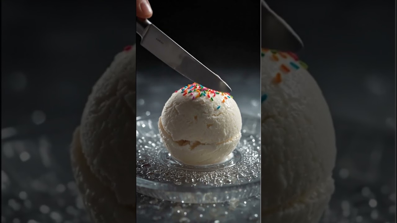 Vanilla Ice Cream Ball with Rainbow Sprinkles | ASMR Satisfying Slice🍧🔪 #aivideo #asmr #satisfying