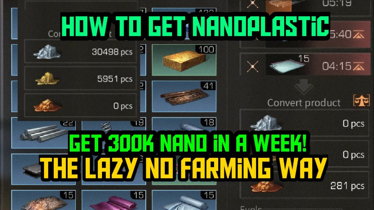 How to get nanoplastic,No farming method. Which to burn? Random video