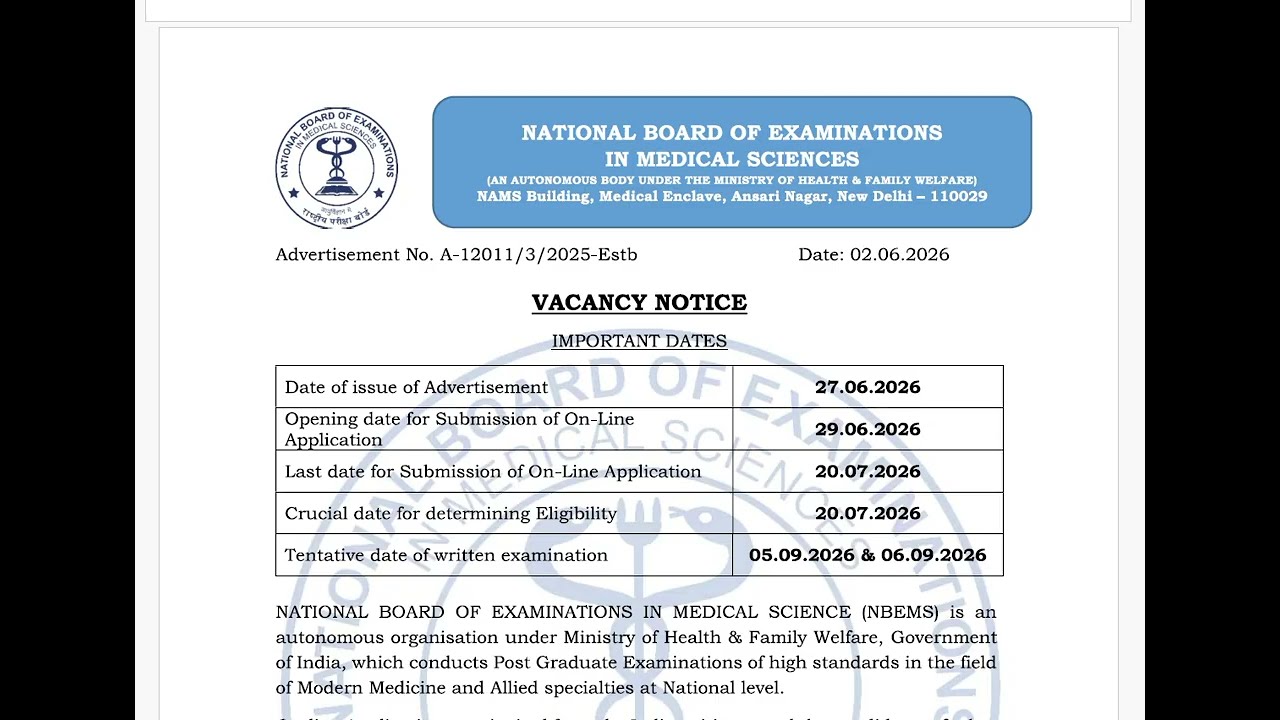 NBEMS/Ministry of Health/Job Notification #governmentjobs /#sarkarinaukari #youtubevideo #viral 