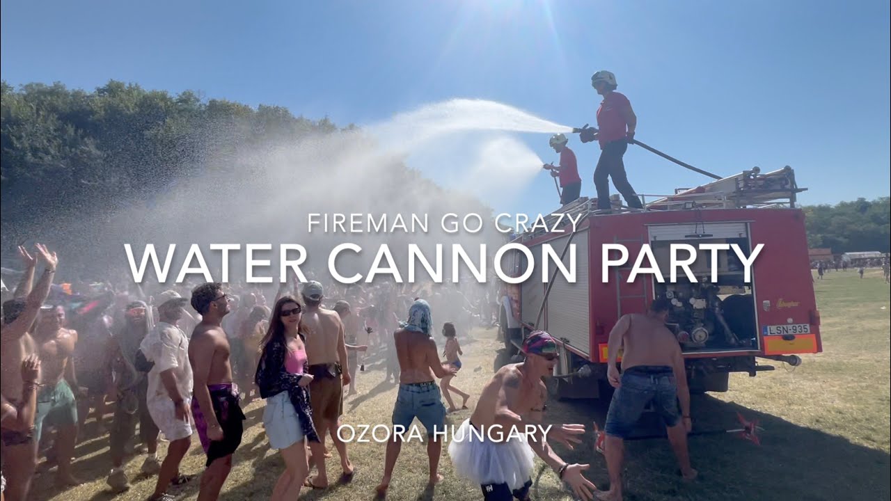 Firemen go Crazy Part2 at Ozora Festival Hungary 2024 Water Cannon Party Cooling Down Dancing People