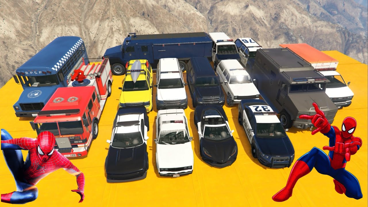 العاب سيارات شاص جيب لاندكروزر سيارات الشرطة في المنحدر  افضل تحدي رهيب سبايدر مان سوبر مان GTA 5