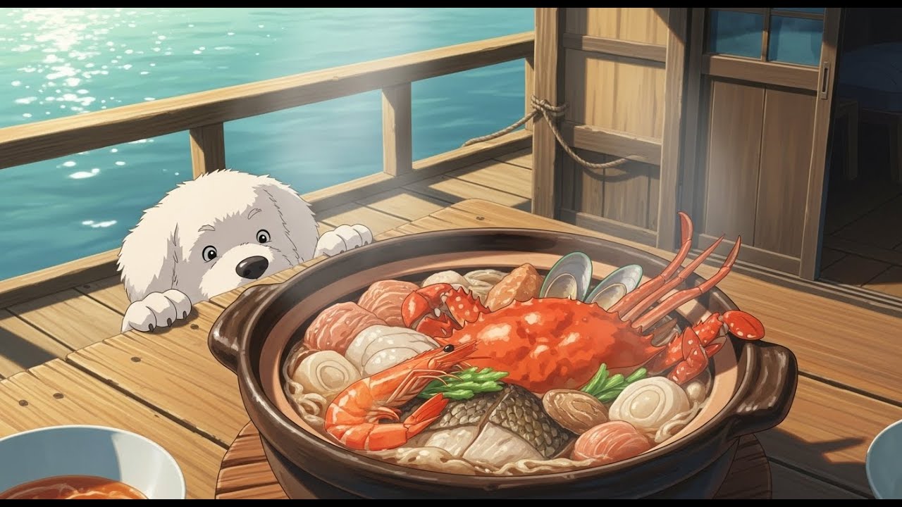 Living on a Floating River House for a Day 🌊 Fishing & Cooking Seafood Stew | Ghibli Style ASMR