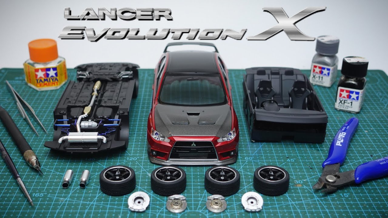Building A Replica Mitsubishi Lancer Evolution X Model Car. 1/24 Scale Aoshima Model kit.